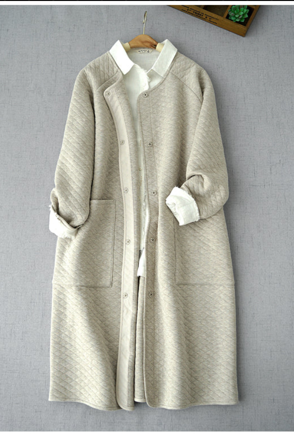 5色展開◇秋冬に大活躍◇ノーカラー ラグラン キルティングコットン