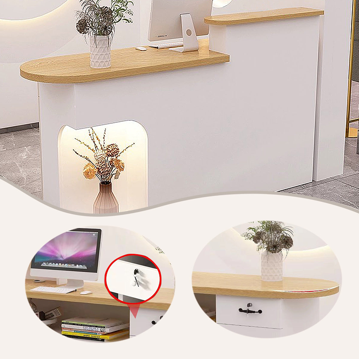 受付カウンター,レジカウンター,オフィス受付,事務用,鍵ロック,配線穴