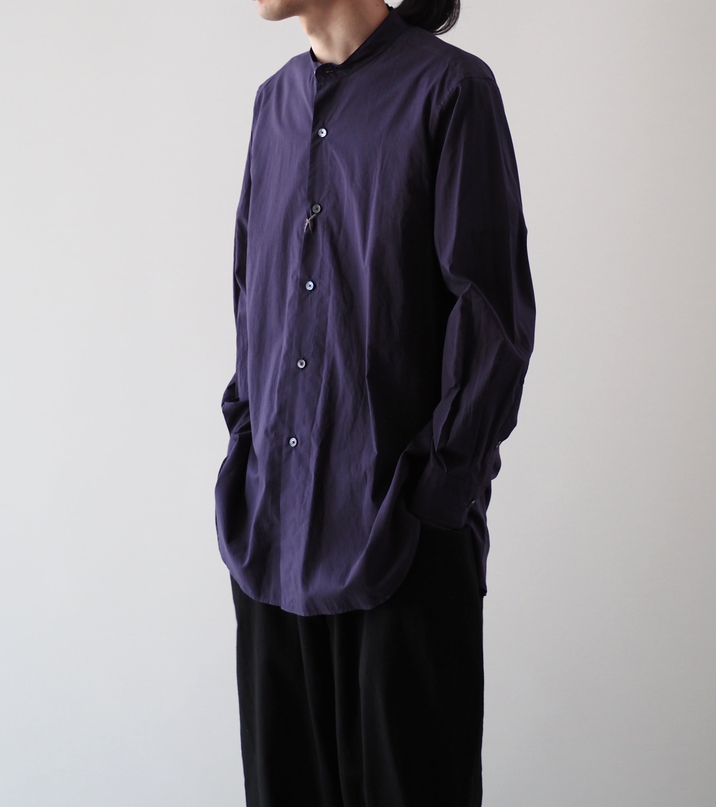 MAATEE＆SONS 半無双 バンドカラーシャツ , Purple – Navyblue