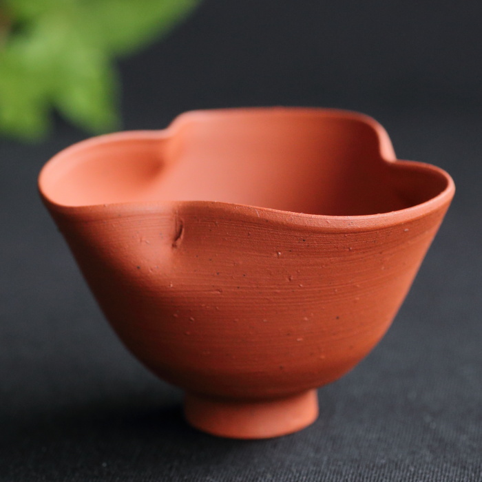 山田想 朱泥輪花ぐい吞み 常滑焼酒器 酒盃 作家ものぐいのみ