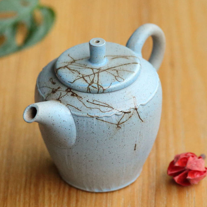 伊藤成二 高台型空色藻掛け茶壷 満容量150ml 作家もの常滑焼急須 日本