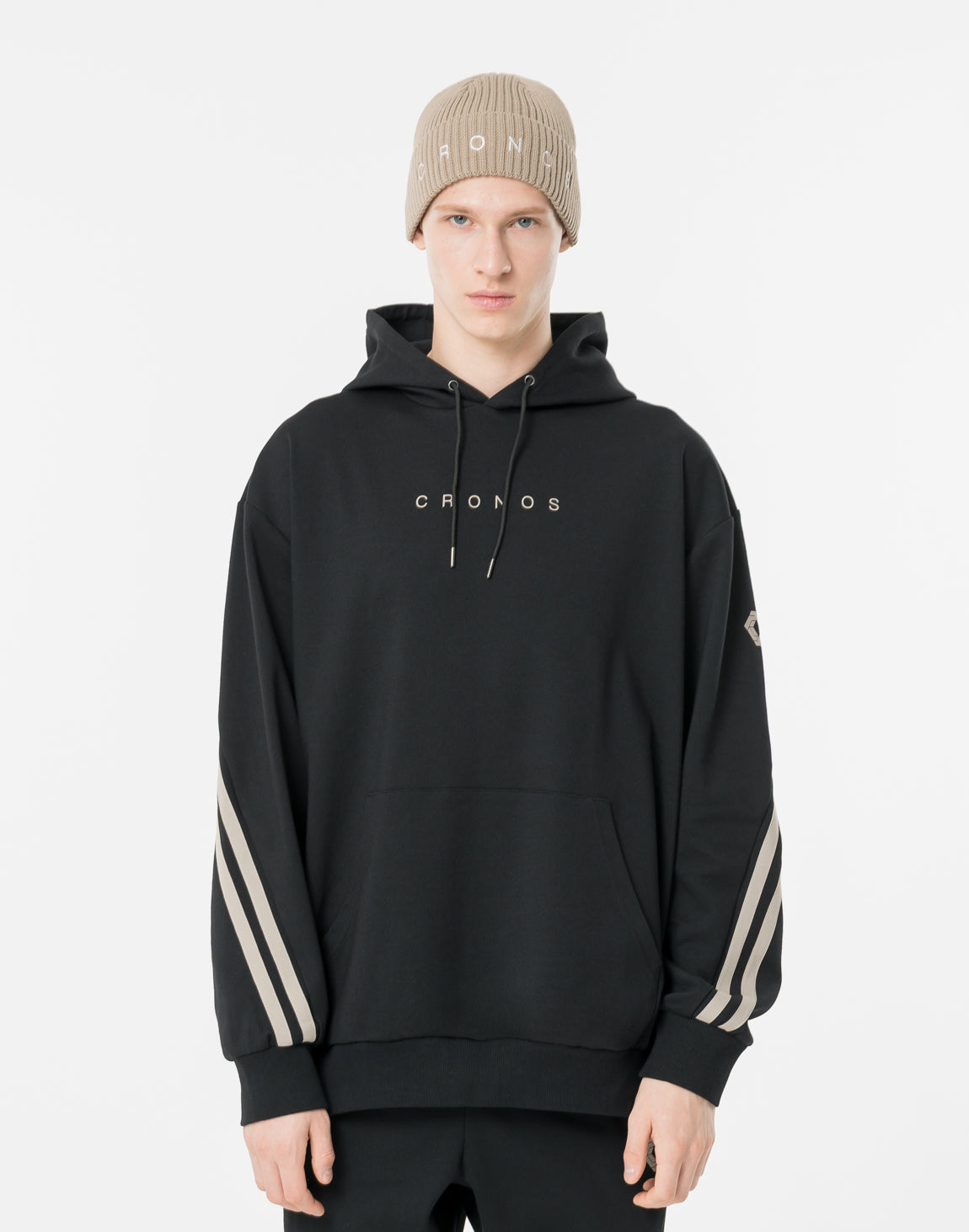 CRONOS TWIN STRIPE HOODIE【BLACK×GREIGE】