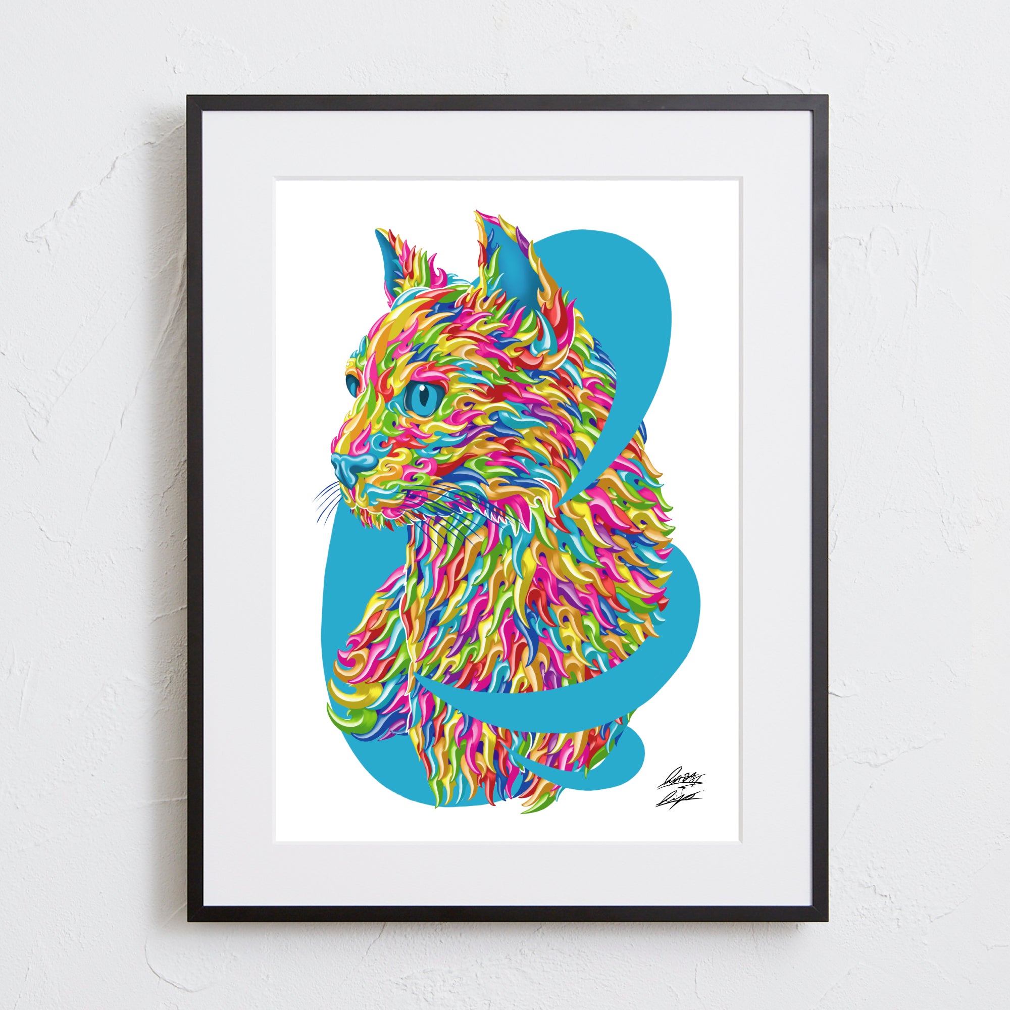 カラフルに覚醒した猫のアートポスター「Mad Cat」｜自由と個性を象徴