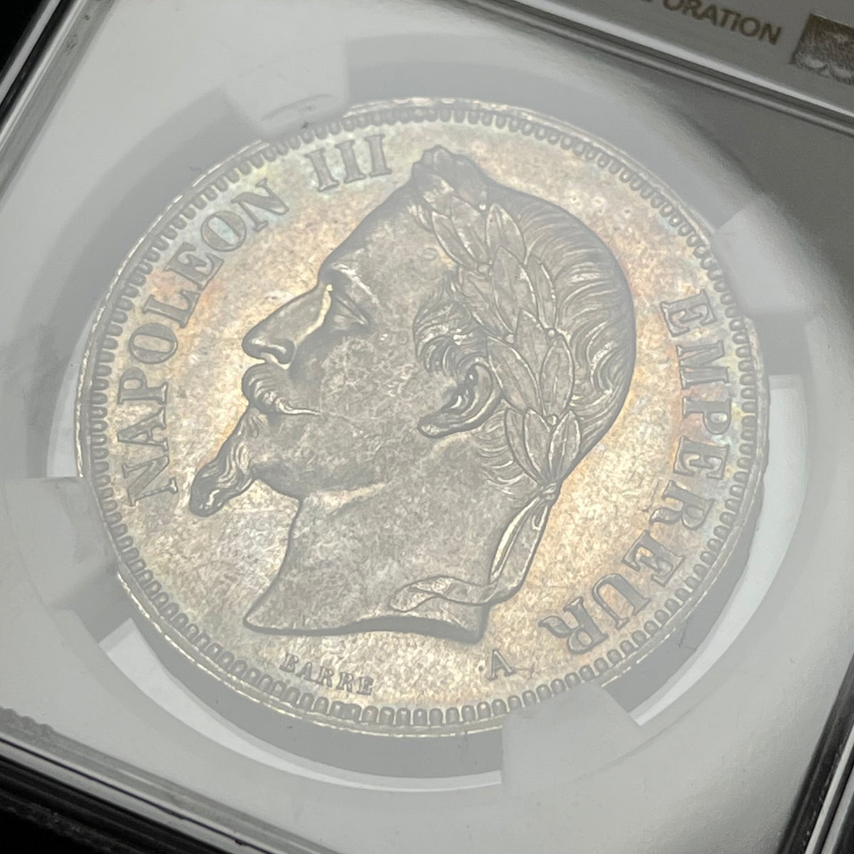 SOLD】1870年A フランス ナポレオン3世 5フラン 銀貨 有冠 MS65+ NGC