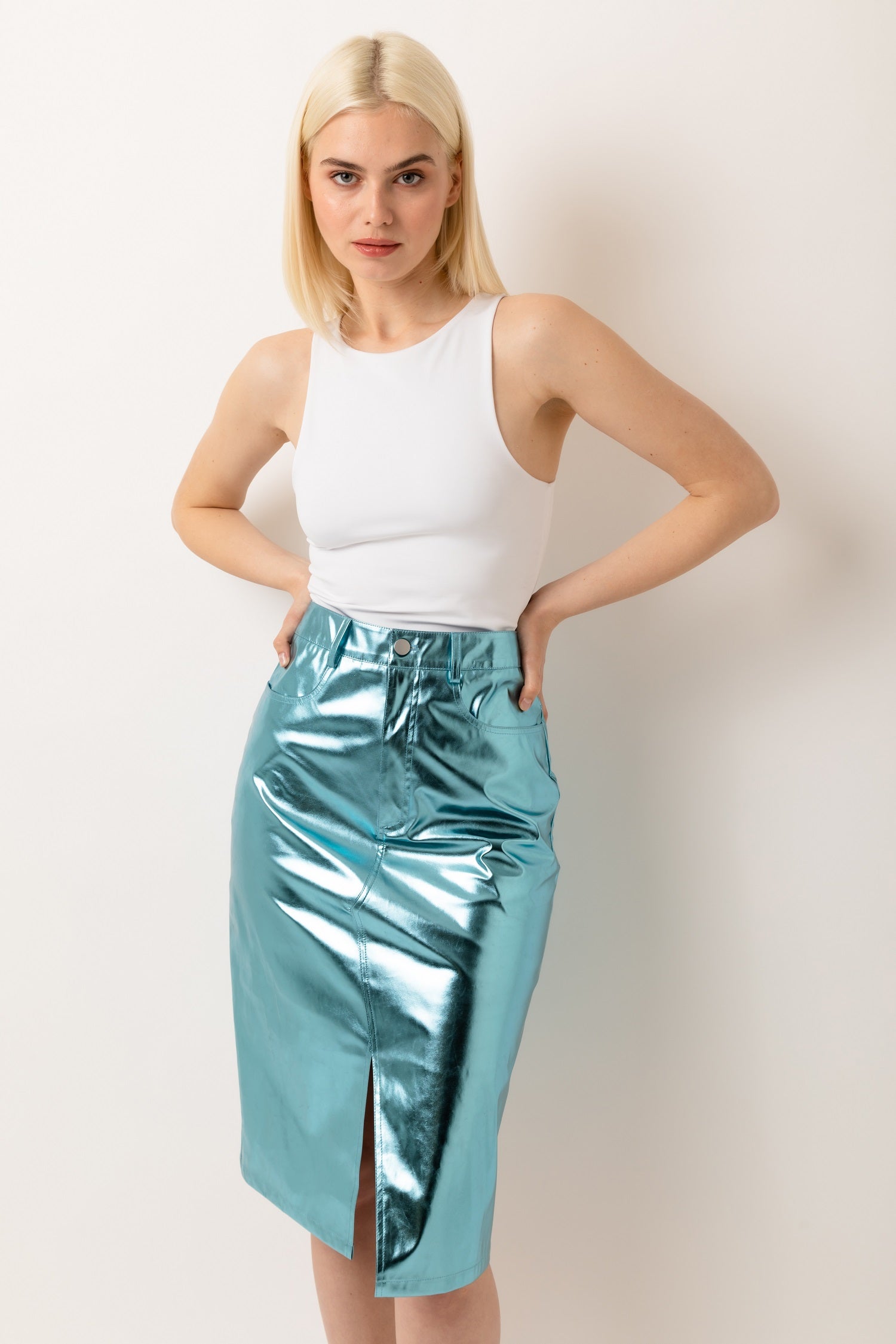 Lupe High Waist Metallic Knee Length Skirt-ALJH0207-3 – Amylynn USA