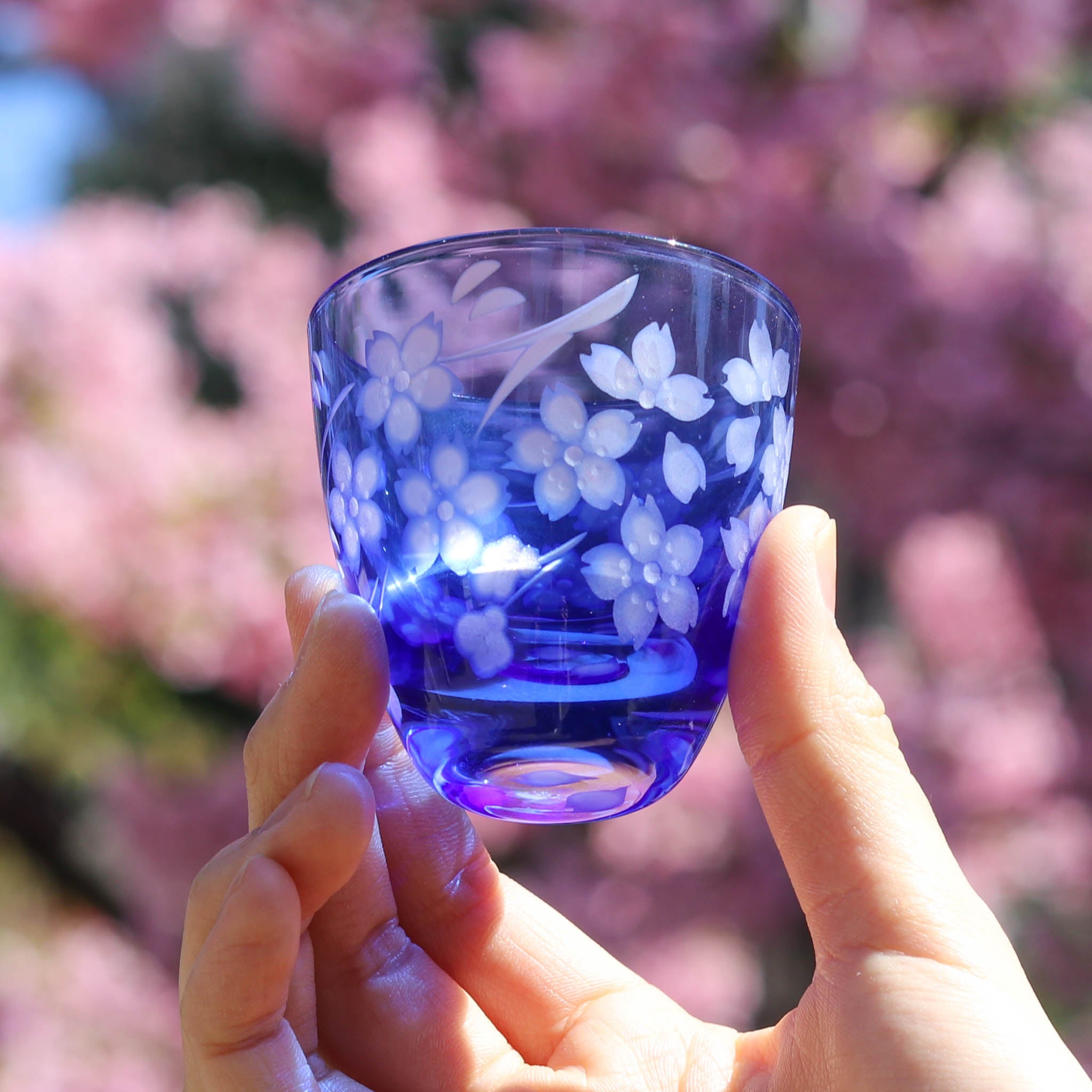 江戸切子 ぐい呑み｜桜 - 花切子- ｜青藍｜山田硝子