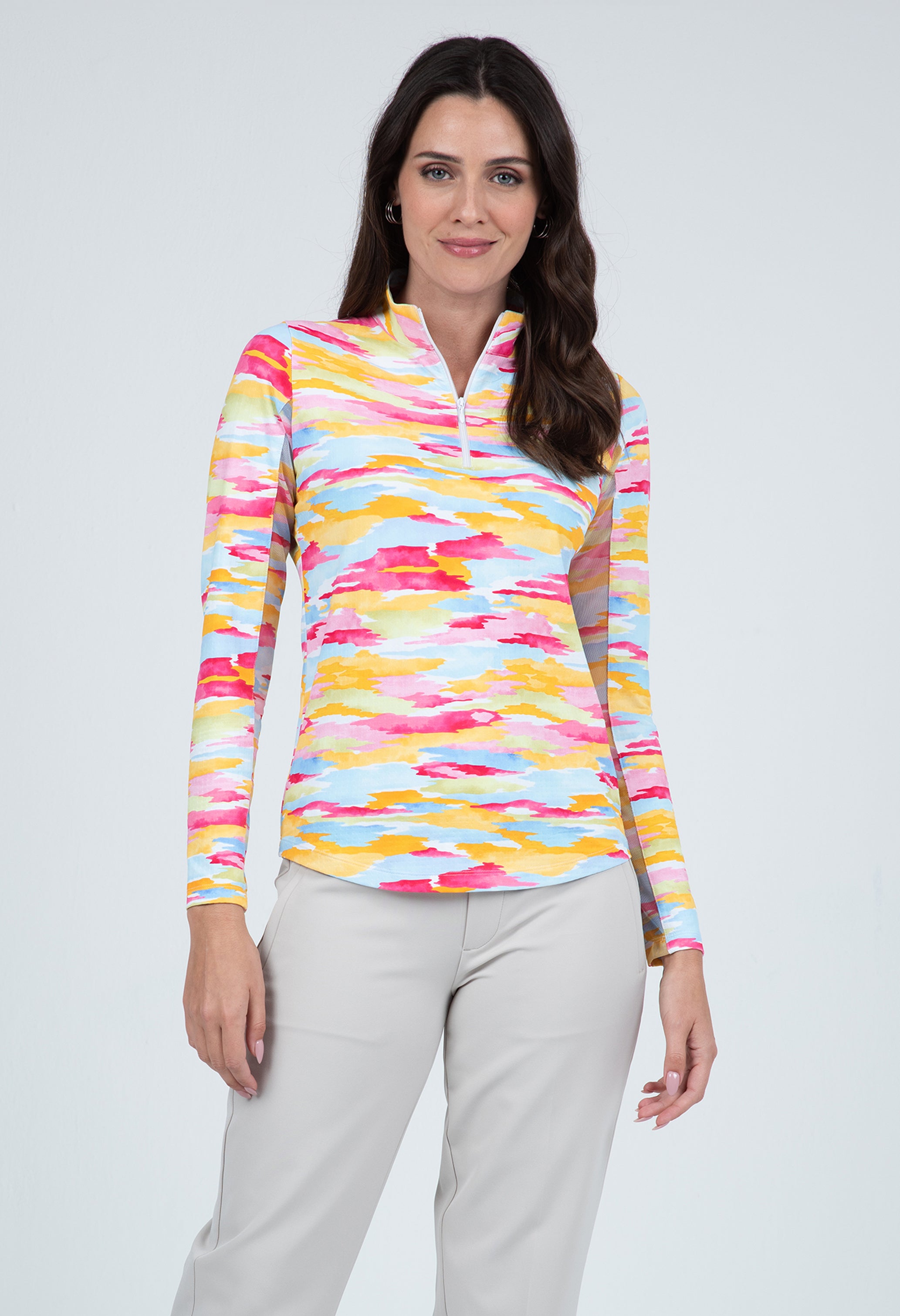 Jessie Print Long Sleeve Mock Neck Top – 10867 | IBKÜL