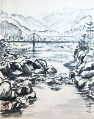 京都府相楽郡笠置町木津川（水墨画 スケッチ） | 綺麗でしょ！「花の