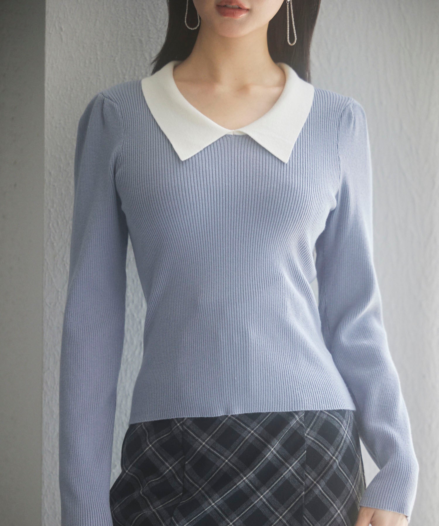 トレンドの襟付きリブニットsdpxyf6316 ブルーグレー – [公式]SAISON