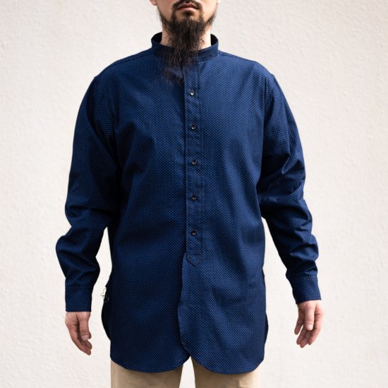 Band Collar Shirt dot indigo – BONCOURA Official Online Store