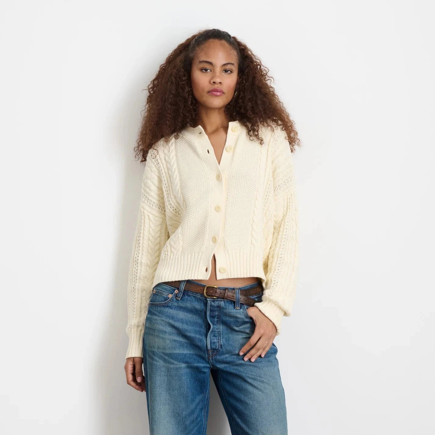 Nico Chunky Cable Knit Cardigan, Ivory – SAULT New England
