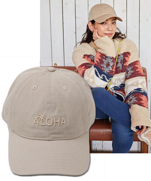 ハワイアンファッション ALOHA刺繡デザインキャップ 帽子 ベージュ