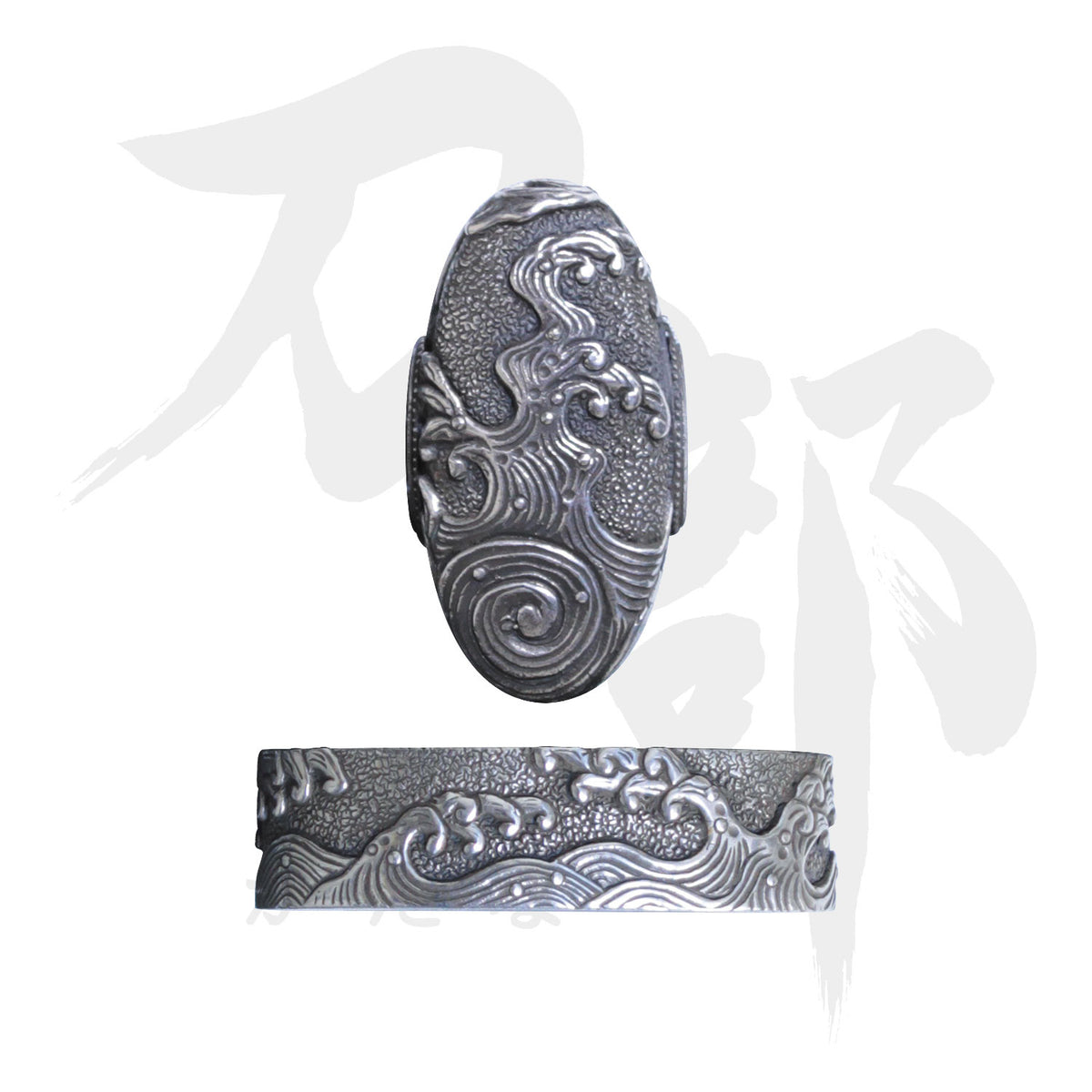 銀地 怒濤図縁頭｜現代物金具の販売 刀部 かたなべ – 刀部オンライン