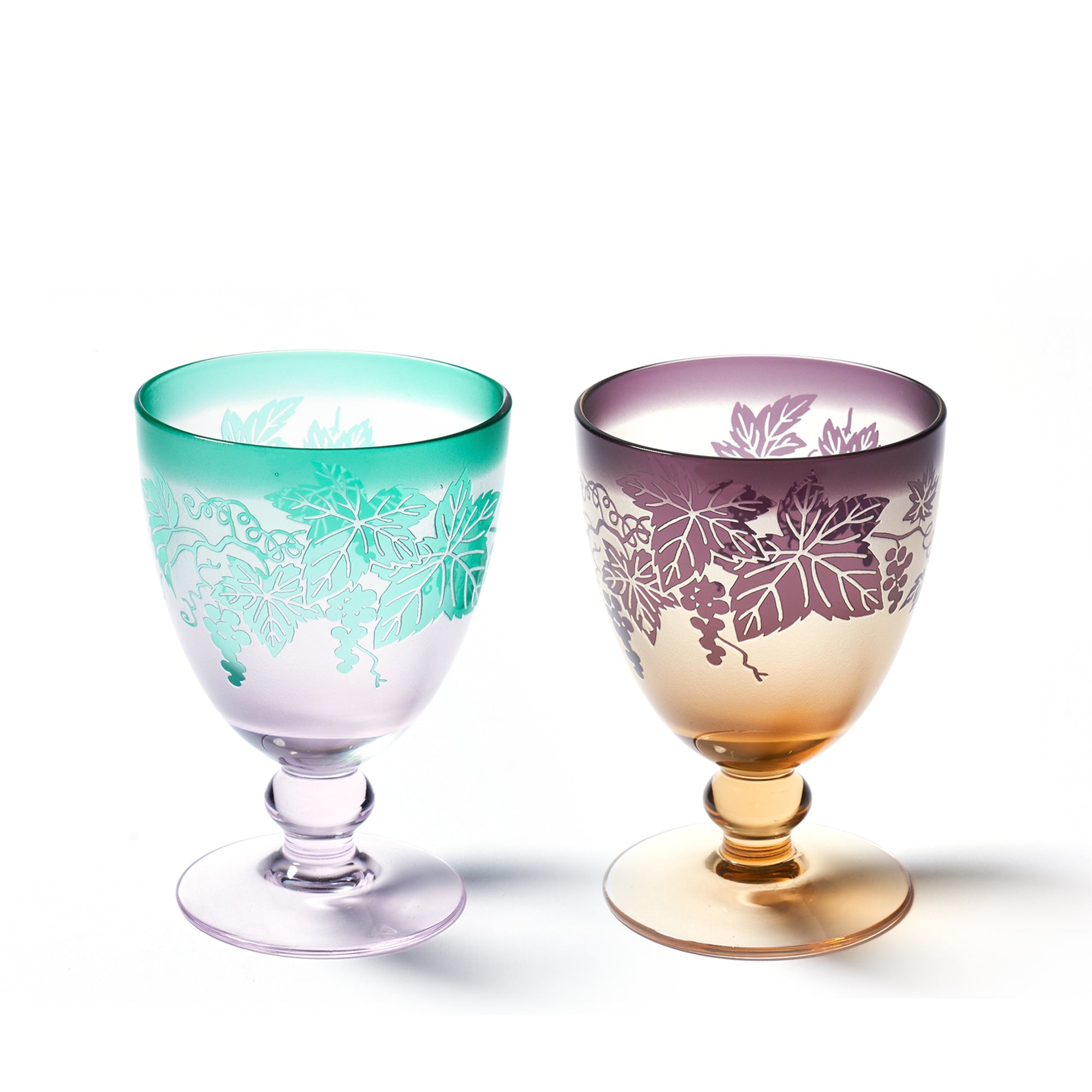 彫刻 夢柄子 ぶどう紋 ゴブレットペア ｜江戸切子グラスならTABLEAU