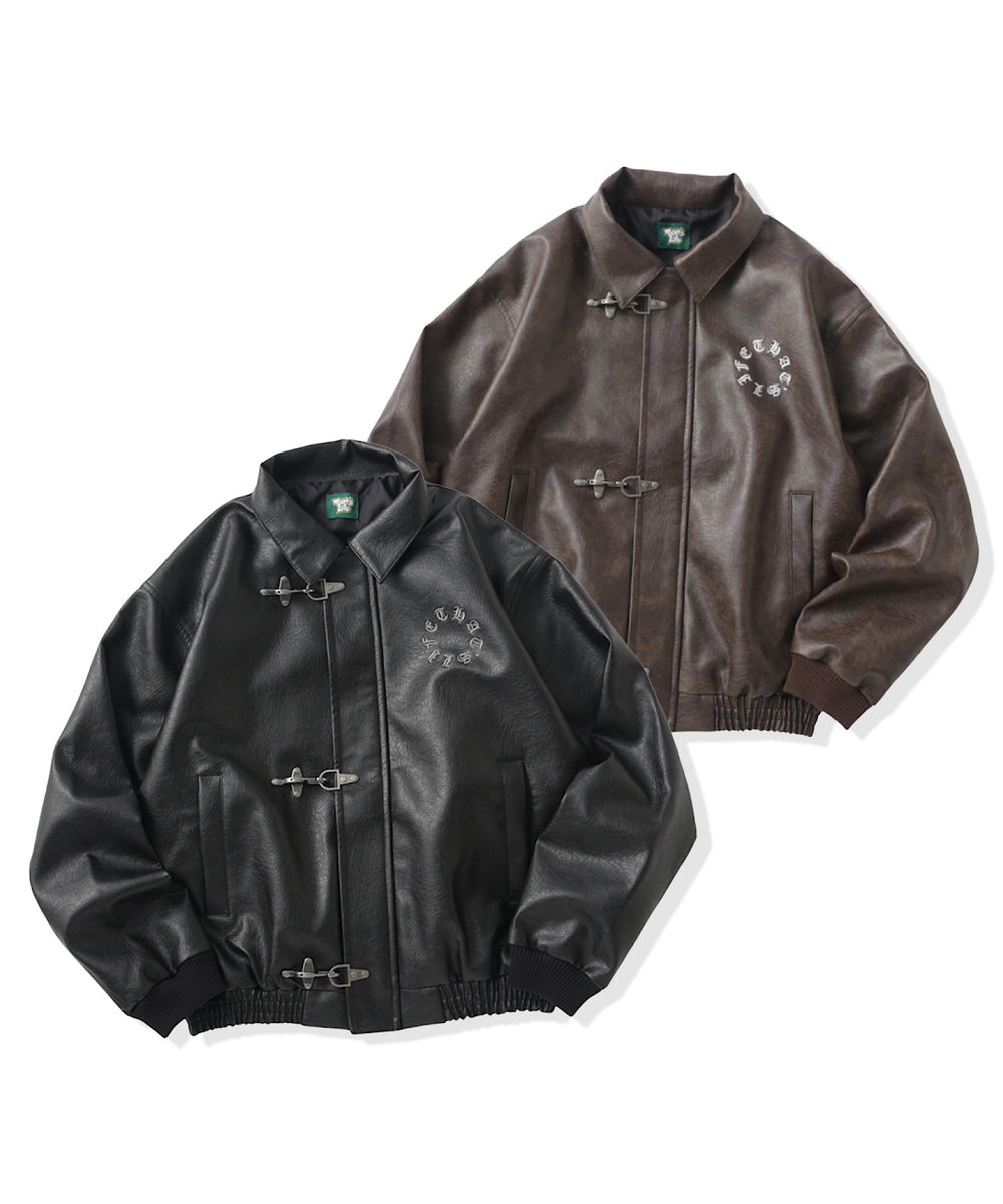 Faux Leather Circle logo Fireman Jacket – That's life online store