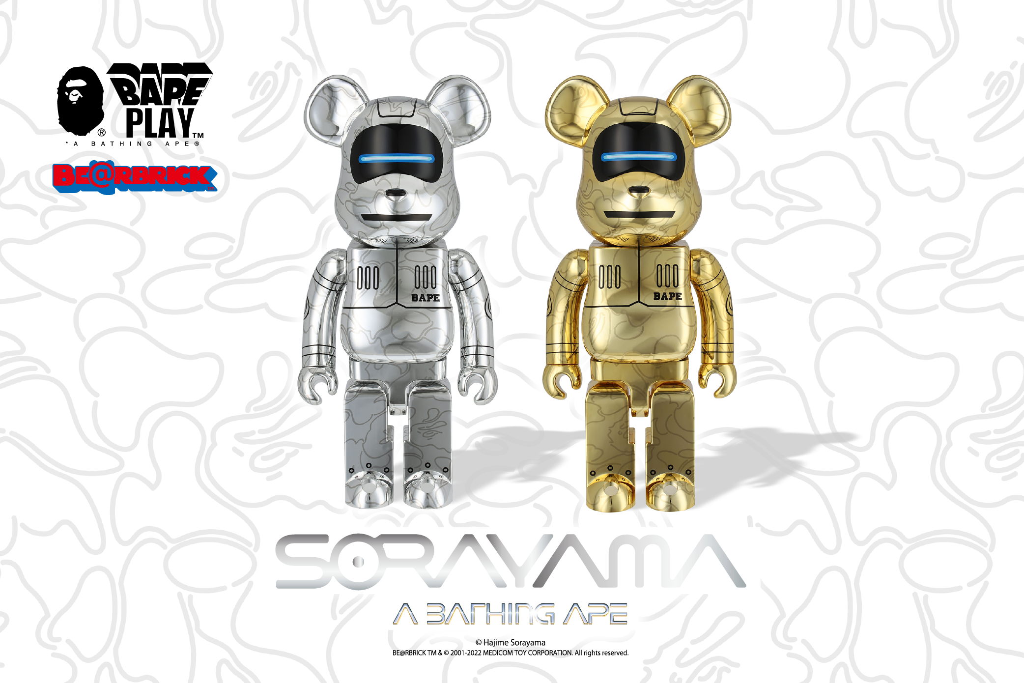 Bearbrick x BAPE x Hajime Sorayama Camo Shark 100% & 400% 4