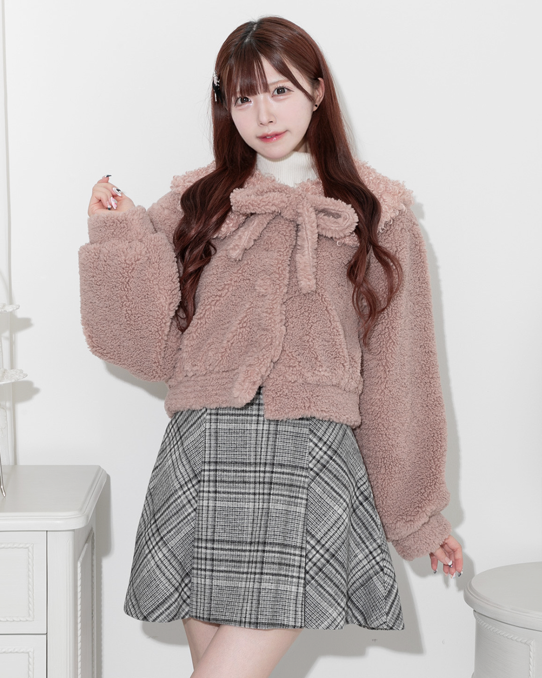 プードルファーカラーボアショートコート – pium