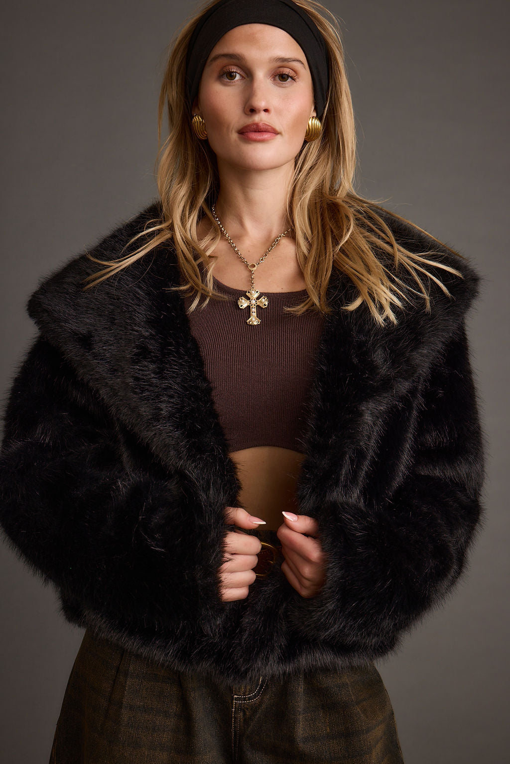 Brielle Black Faux Fur Cropped Jacket – 12th Tribe