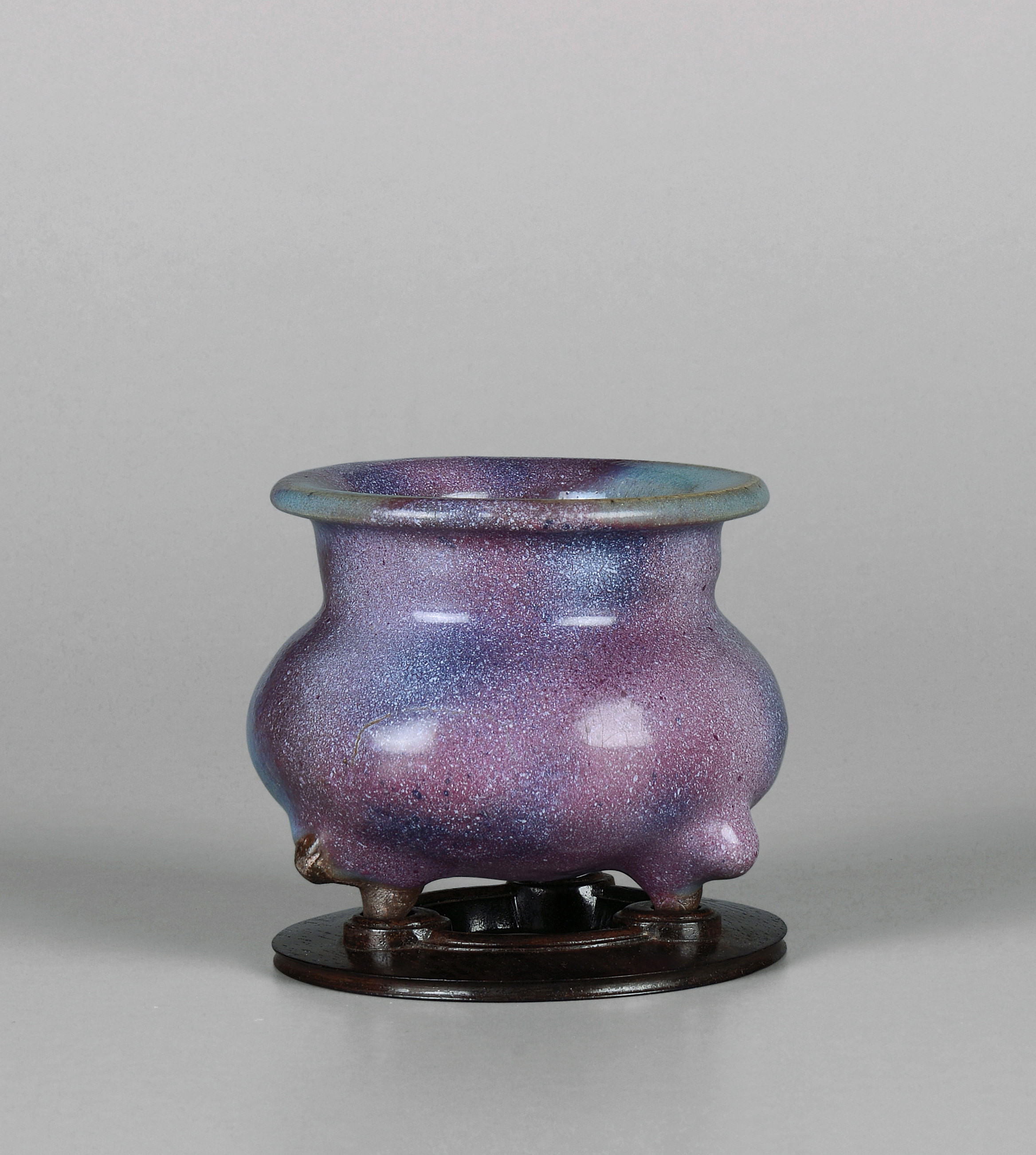 中国宋時代 鈞窯藍釉三足炉 古陶磁器 高17cm BS35JJ45A 钧