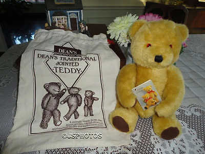Dean's Rag Book UK London Gold Mohair Trad. Teddy Bear in Pouch