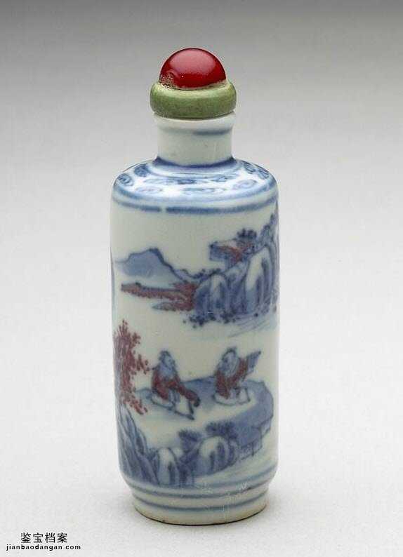 清代青花釉里红山水人物鼻烟壶的图片，特点，价格，鉴赏，馆藏-青花瓷
