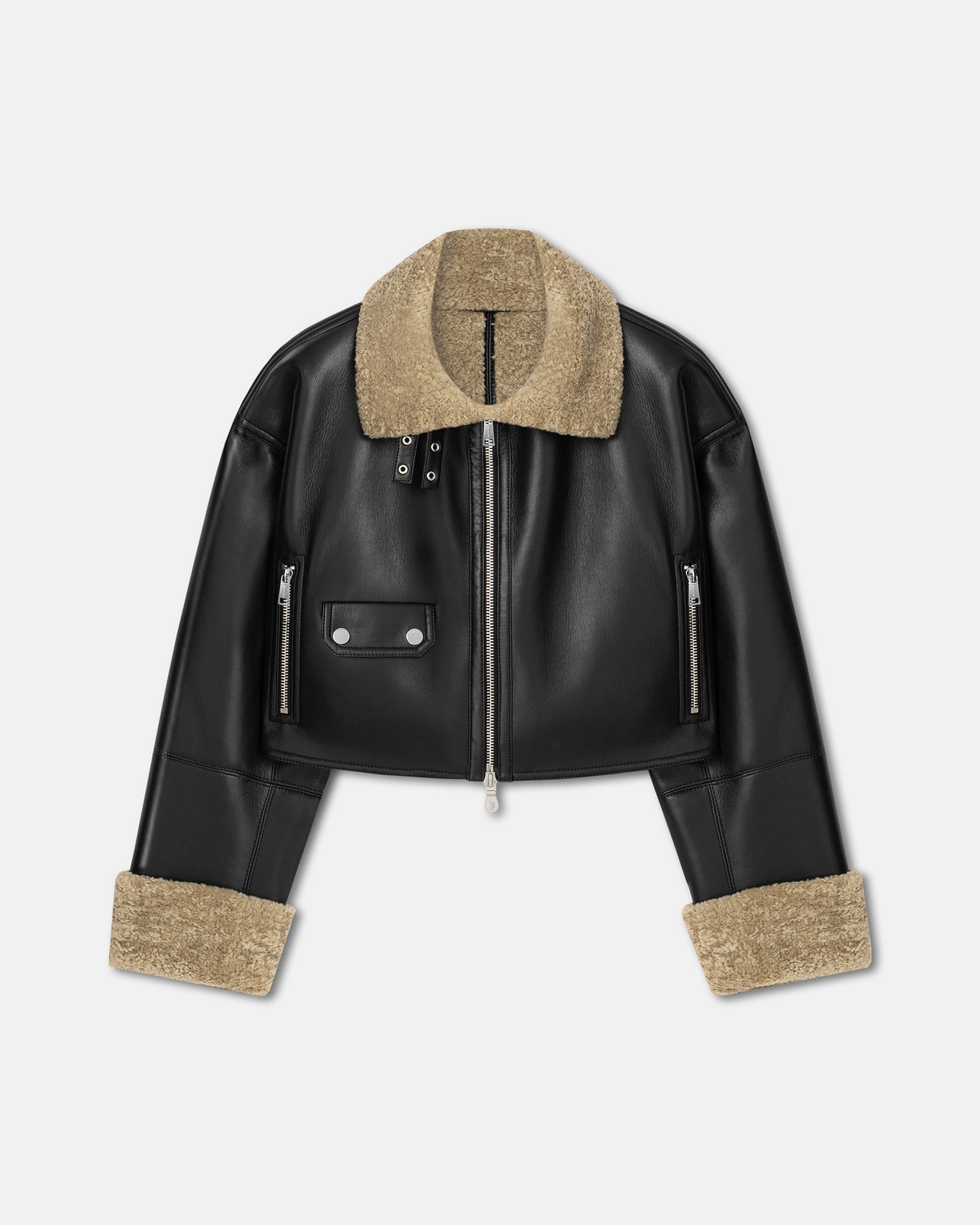 Jemma - Bonded Shearling Jacket - Cornstalk/Black – Nanushka