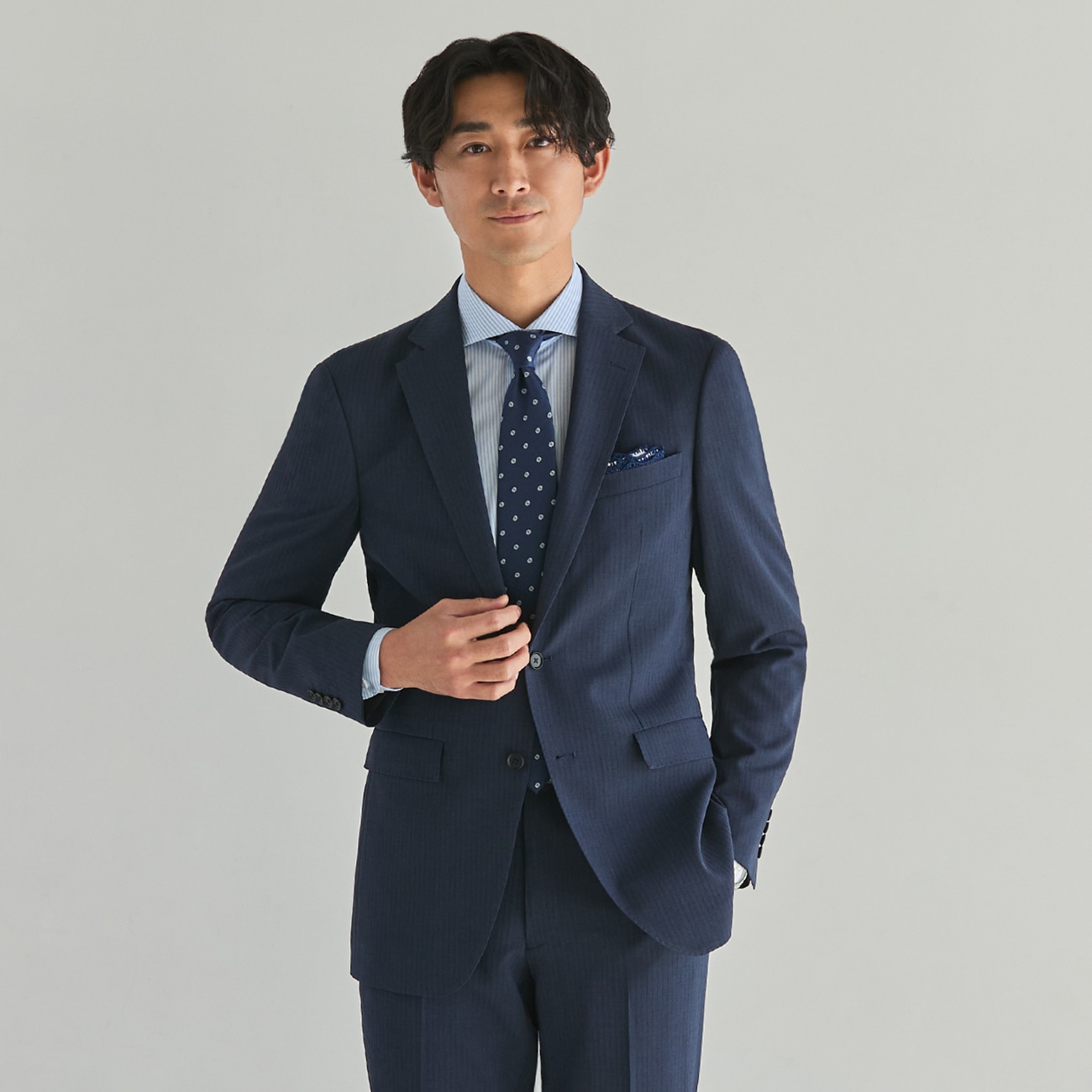 高通気スマートテックスーツ 2パンツ シャドーストライプ 2つボタン