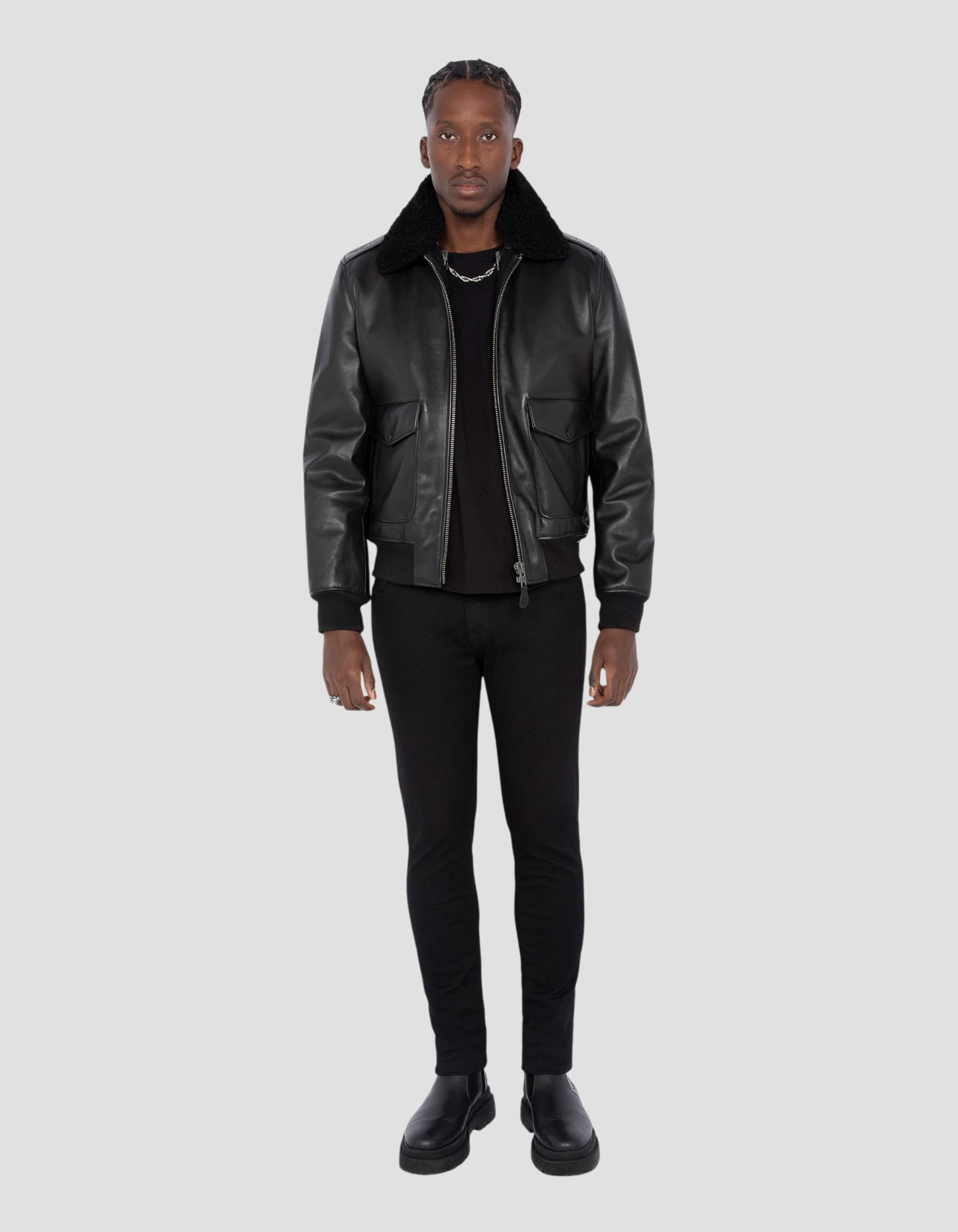 Type A -2 black pilot jacket with removable vest, cowhide leather