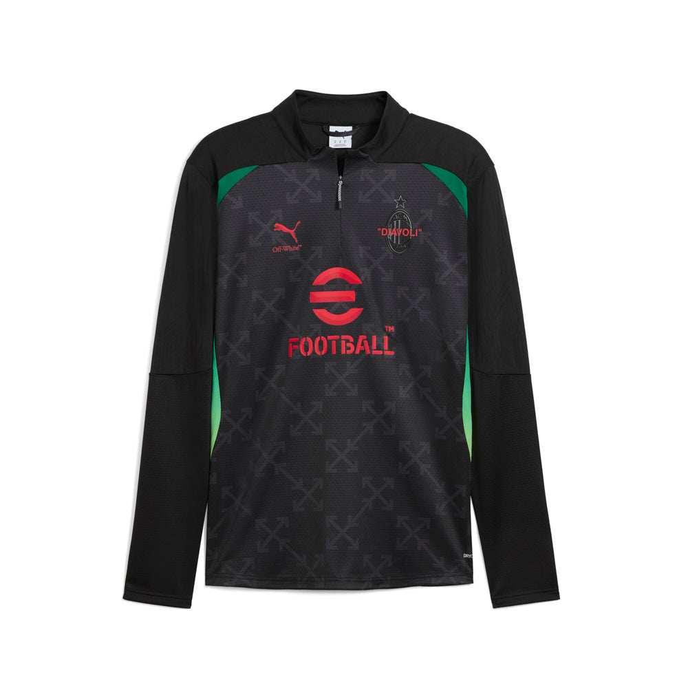 Shop Black Mens AC Milan Off-White Quarter Zip Pullover Top