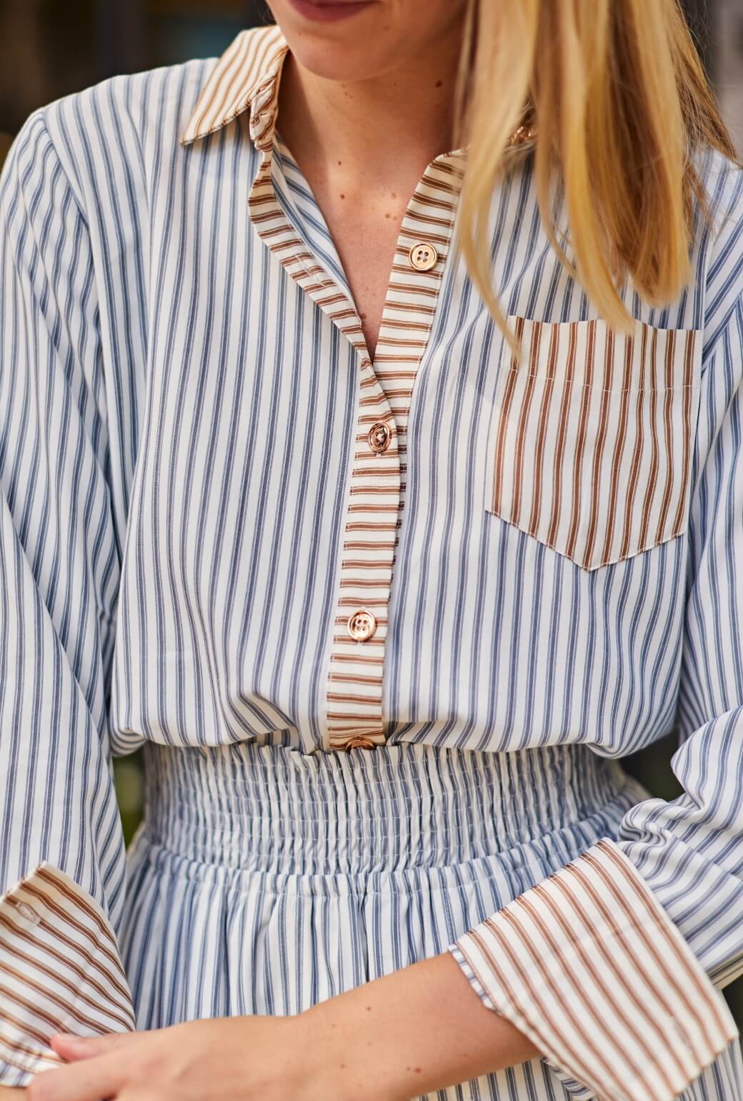 Mel Button Down Shirt - Deep Sea Stripe – BURU