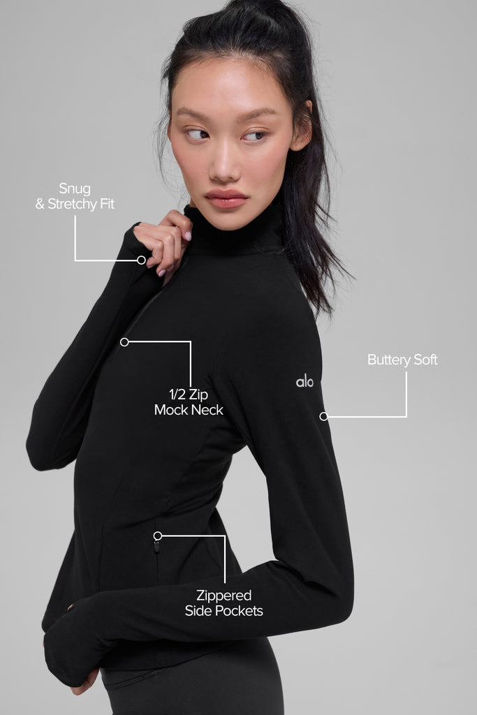 Alosoft 1/2 Zip Rapid Pullover - Black | ALO