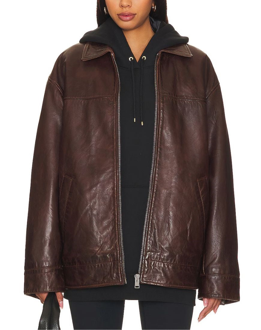 Women's Olivia Brown Oversized Leather Jacket – Amrika Leather