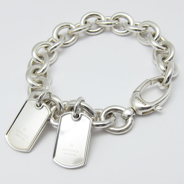 グッチ GUCCI ダブルタグ ロゴプレート チェーンブレスレット シルバー