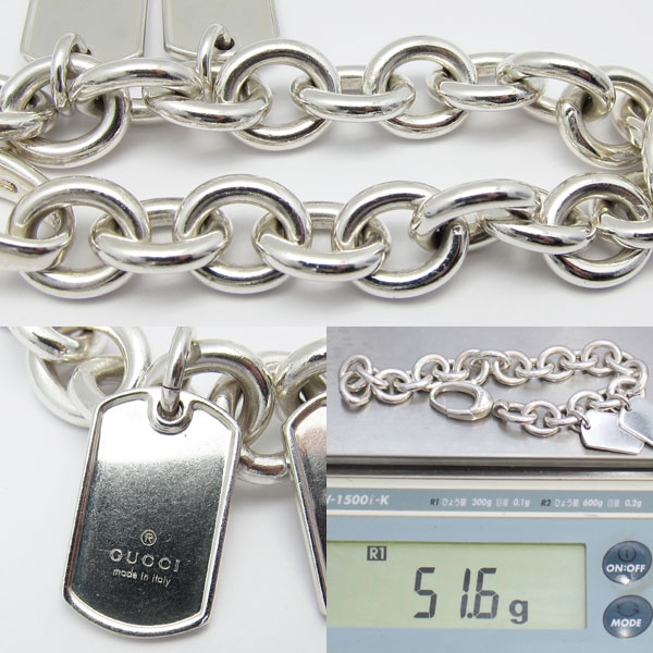 グッチ GUCCI ダブルタグ ロゴプレート チェーンブレスレット シルバー