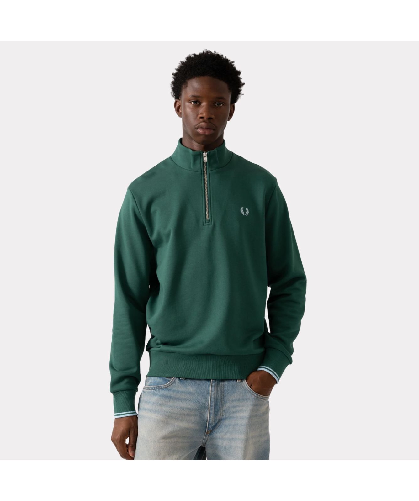 Fred Perry Half Zip Sweatshirt | Ecru- M3574-Z46, Sport Green