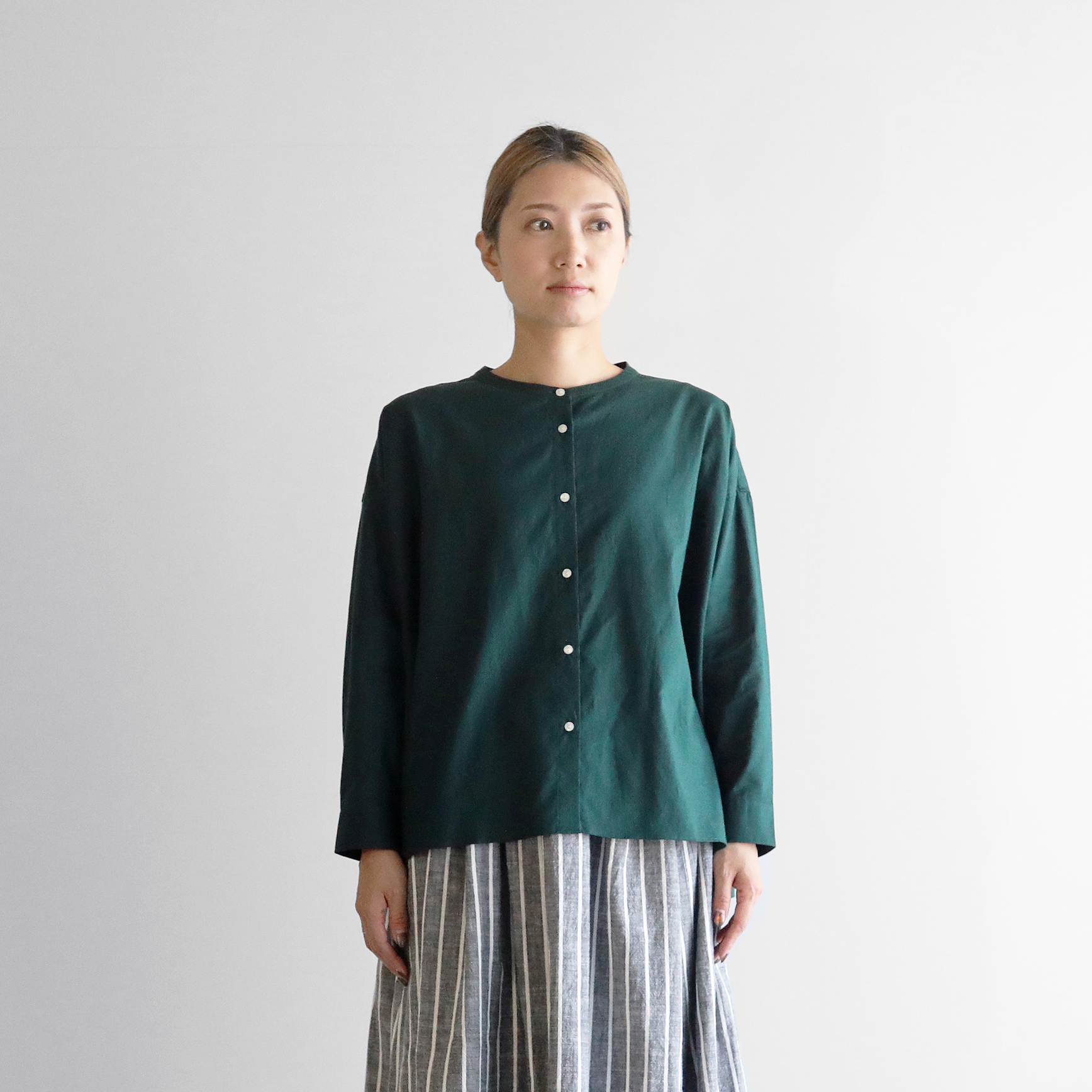 オーガニックコットンビエラバンドカラーワイドブラウス U104を