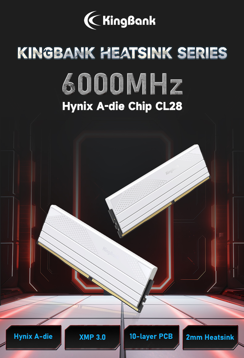 KINGBANK DDR5 White Heatsink UDIMM 6000MHz - 16G*2 - 金百达KINGBANK