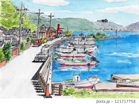 風景 船 水彩画 漁船の写真素材 - PIXTA