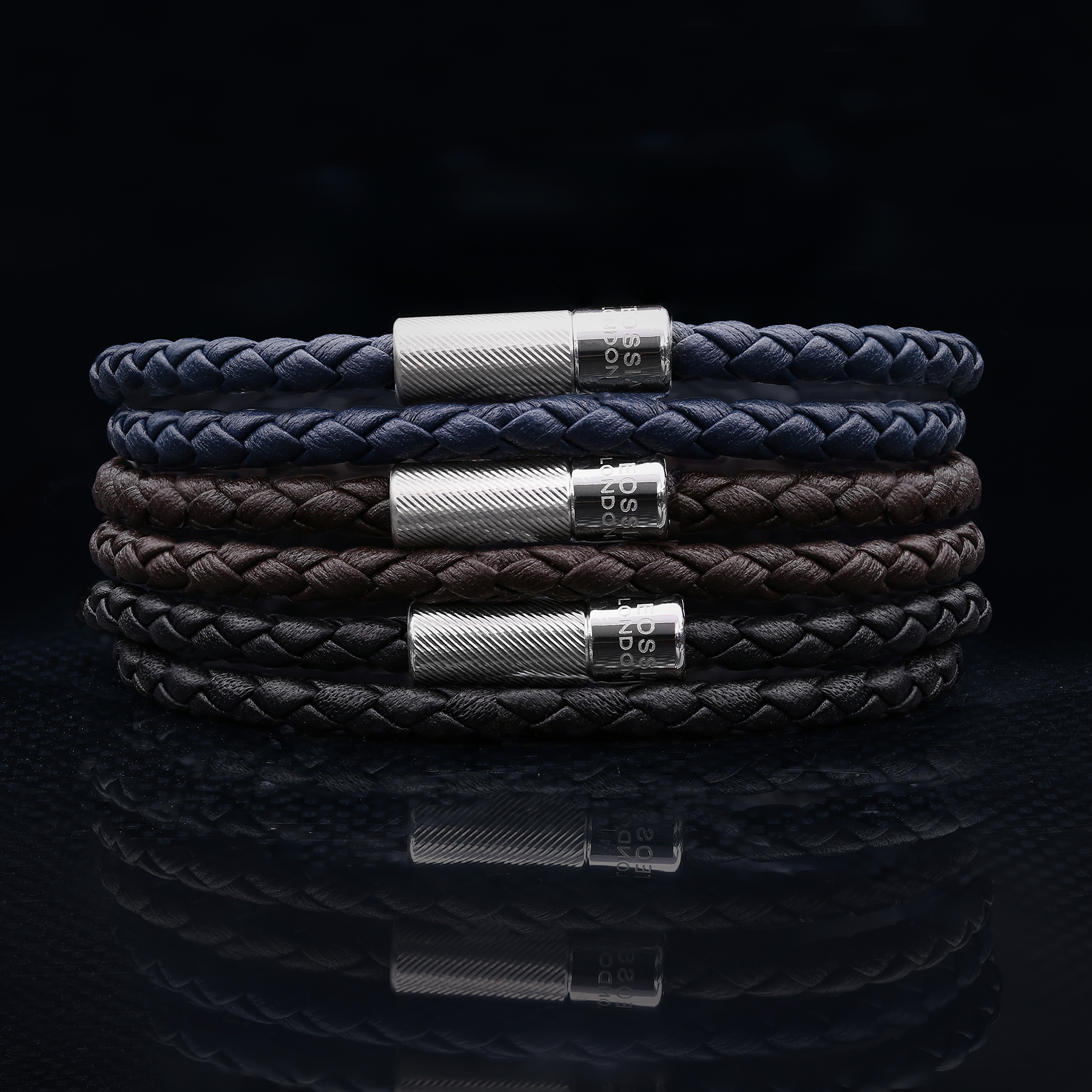 Pop Rigato Double Wrap Leather Bracelet In Navy – Tateossian
