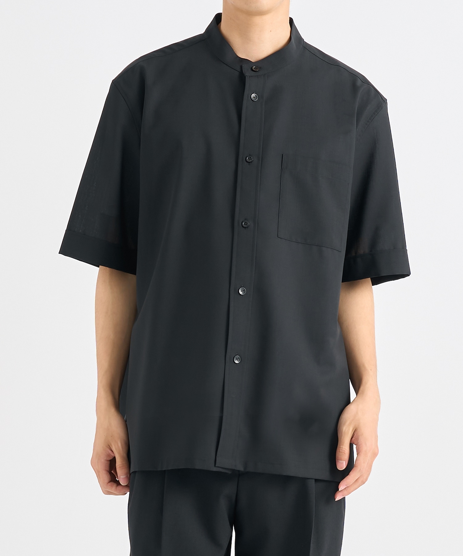 Active Washable Wool Band Collar S/S Shirt | THE TOKYO