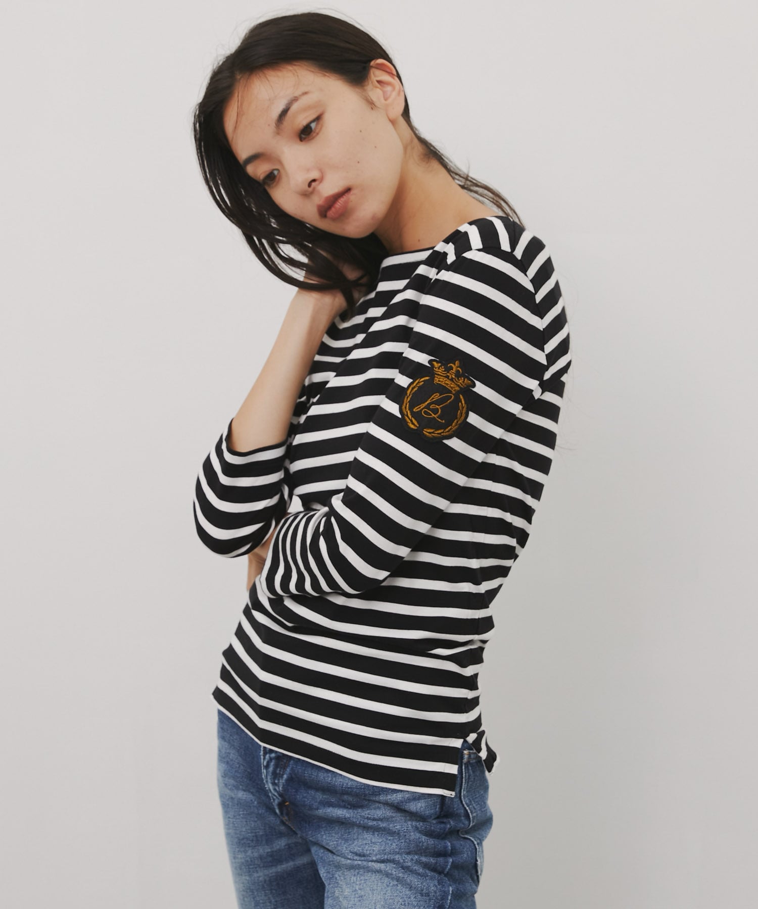 BOAT NECK COMPACT L/S TEE BORDER(1 BLACK): MADISONBLUE: WOMENS