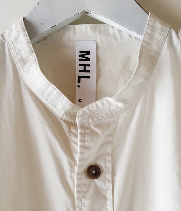 MHL./GARMENT DYE BASIC POPLIN STAND SHIRTS (WHITE)