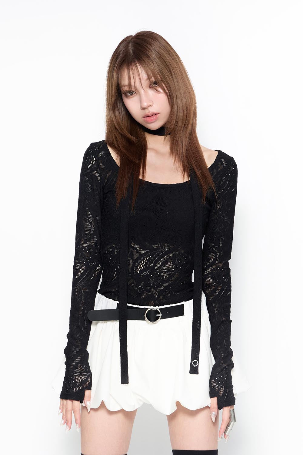 THEREDTHREAD / ザレッドスレッド】S skinny tops lace