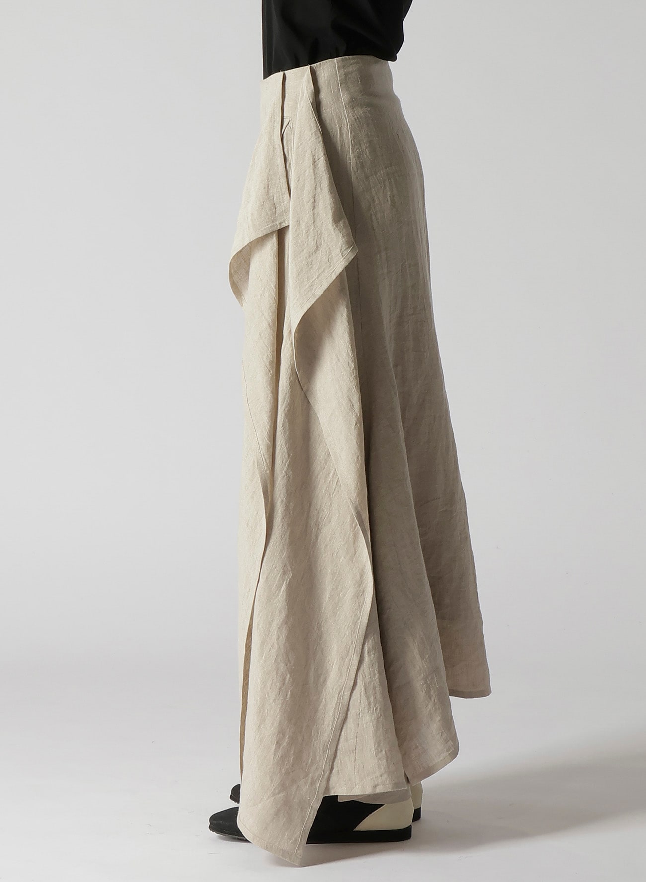 NATURAL WASHED LINEN DRAPE DETAIL SKIRT PANTS(XS Ivory): Vintage