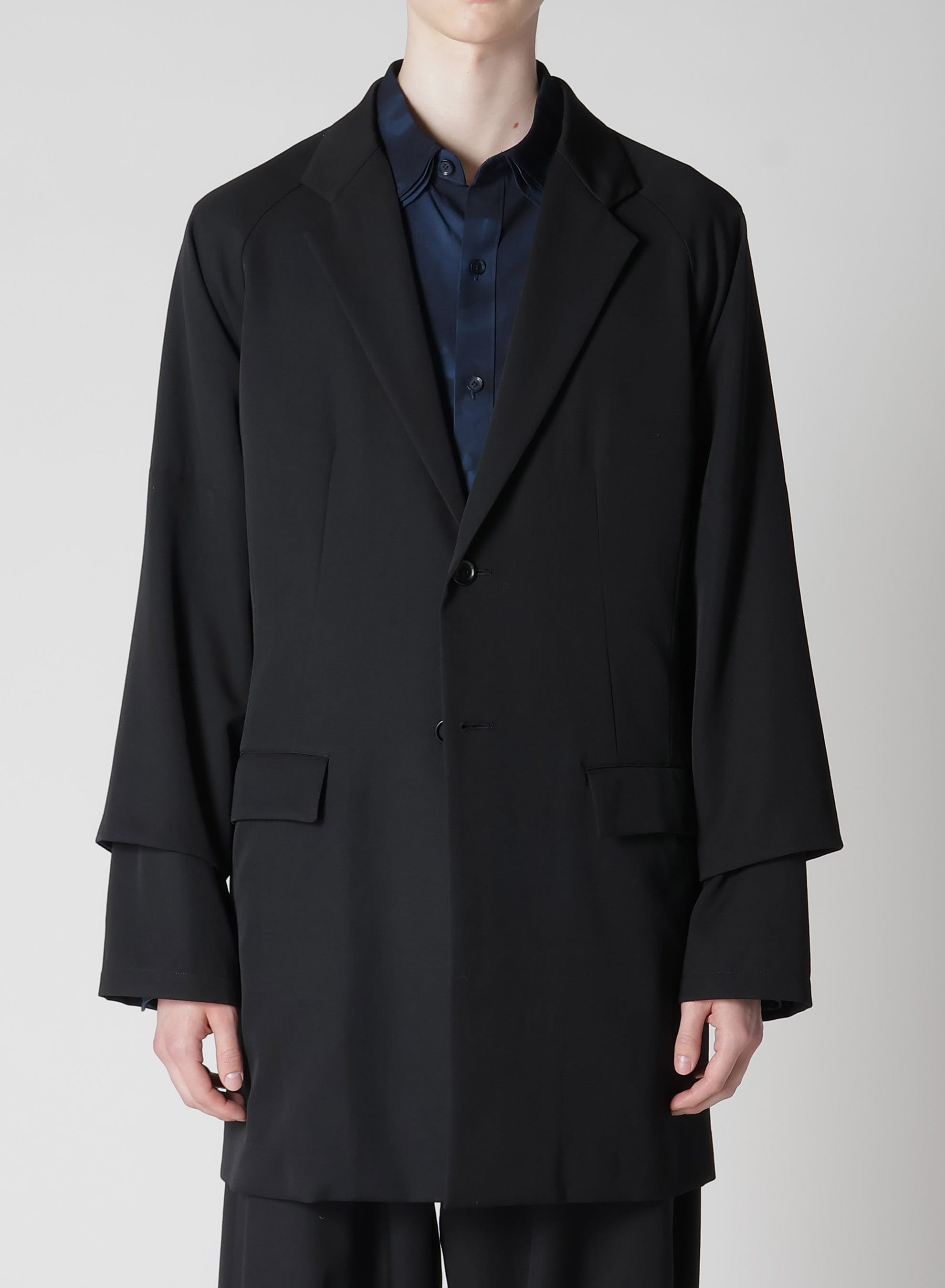 WOOL GABARDINE ROLLED UP HEM JACKET(S Black): Soldes｜THE SHOP