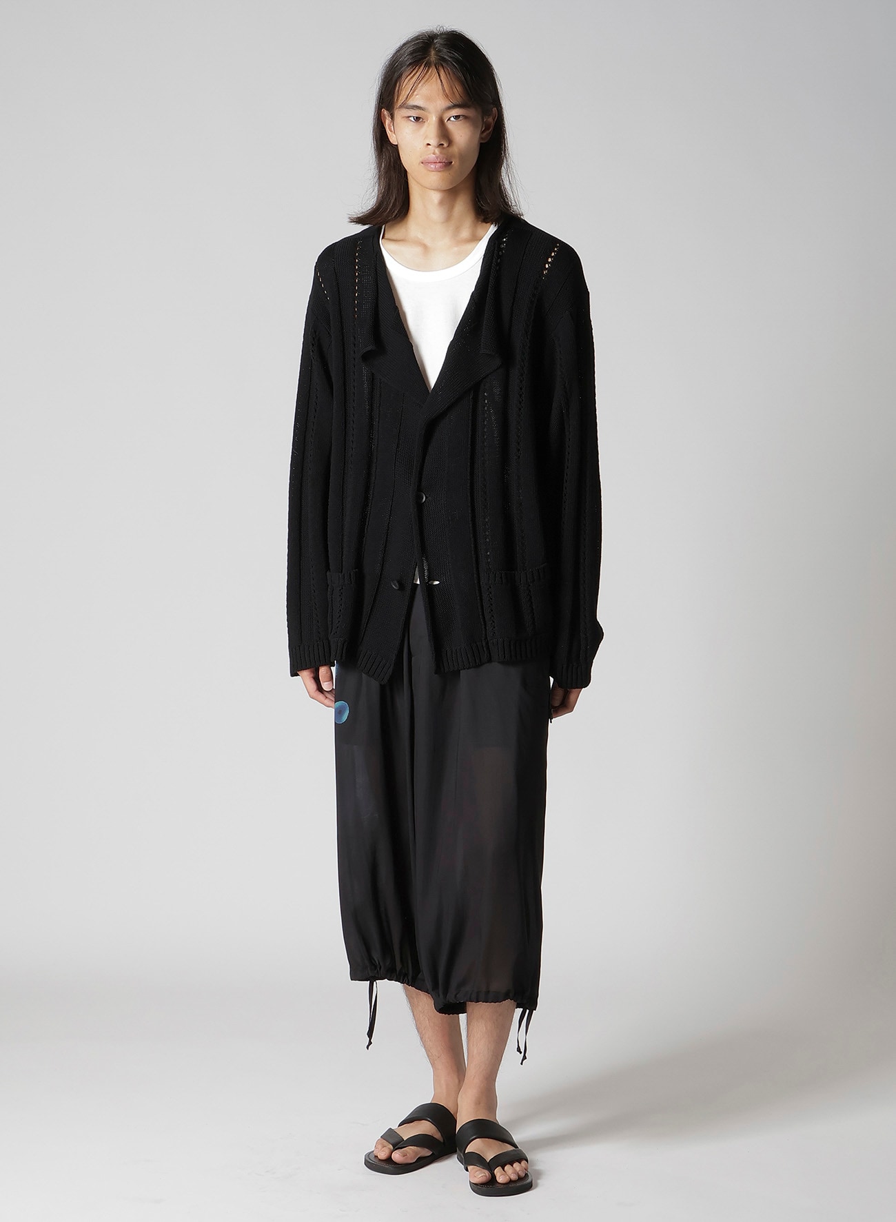 5G 1PLY OPENWORK RIB CARDIGAN(FREE SIZE Black): Yohji Yamamoto