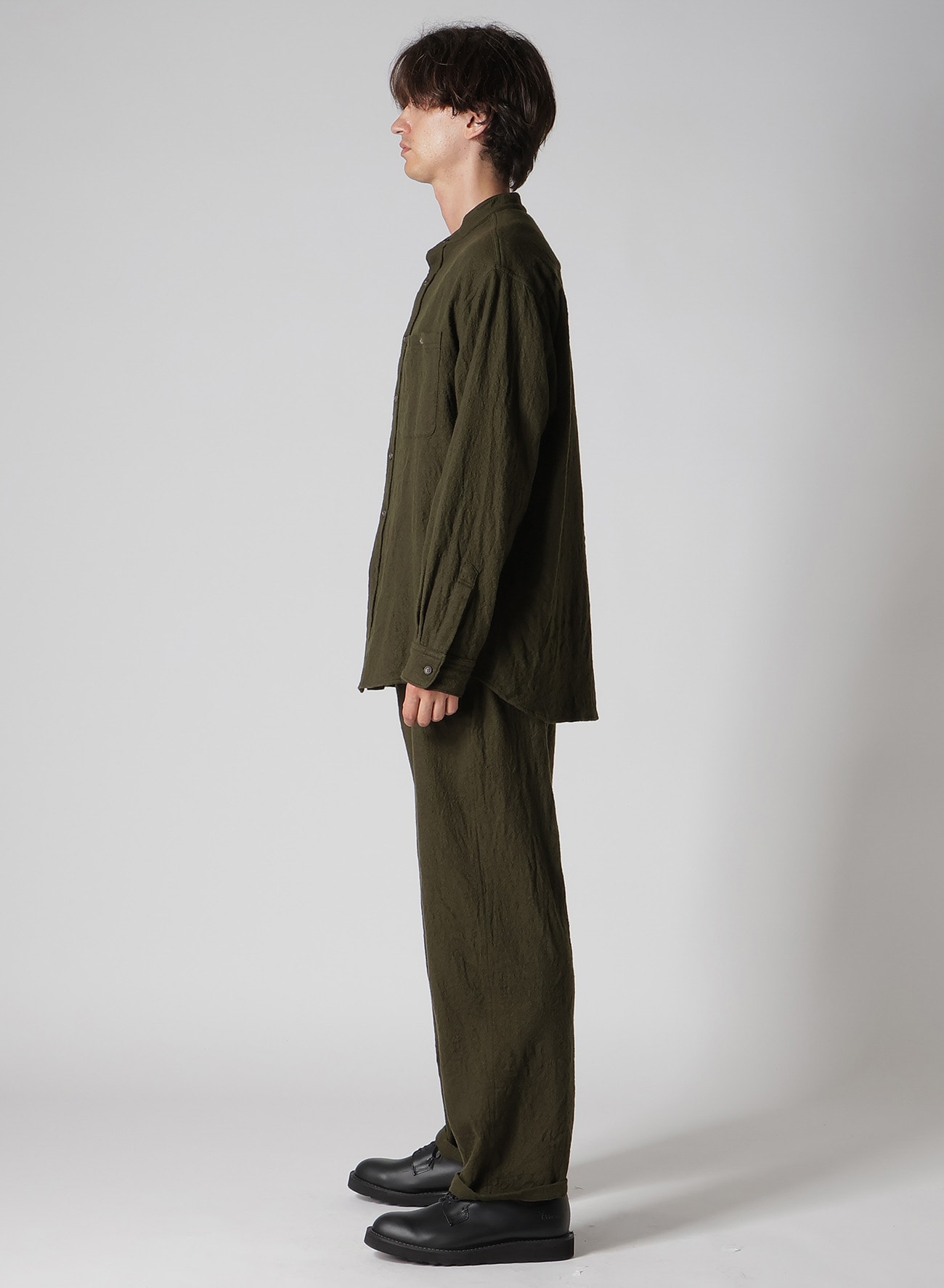 Y's for men × MASSES】 SHRINK SERGE STAND COLLAR SHIRT(S Khaki