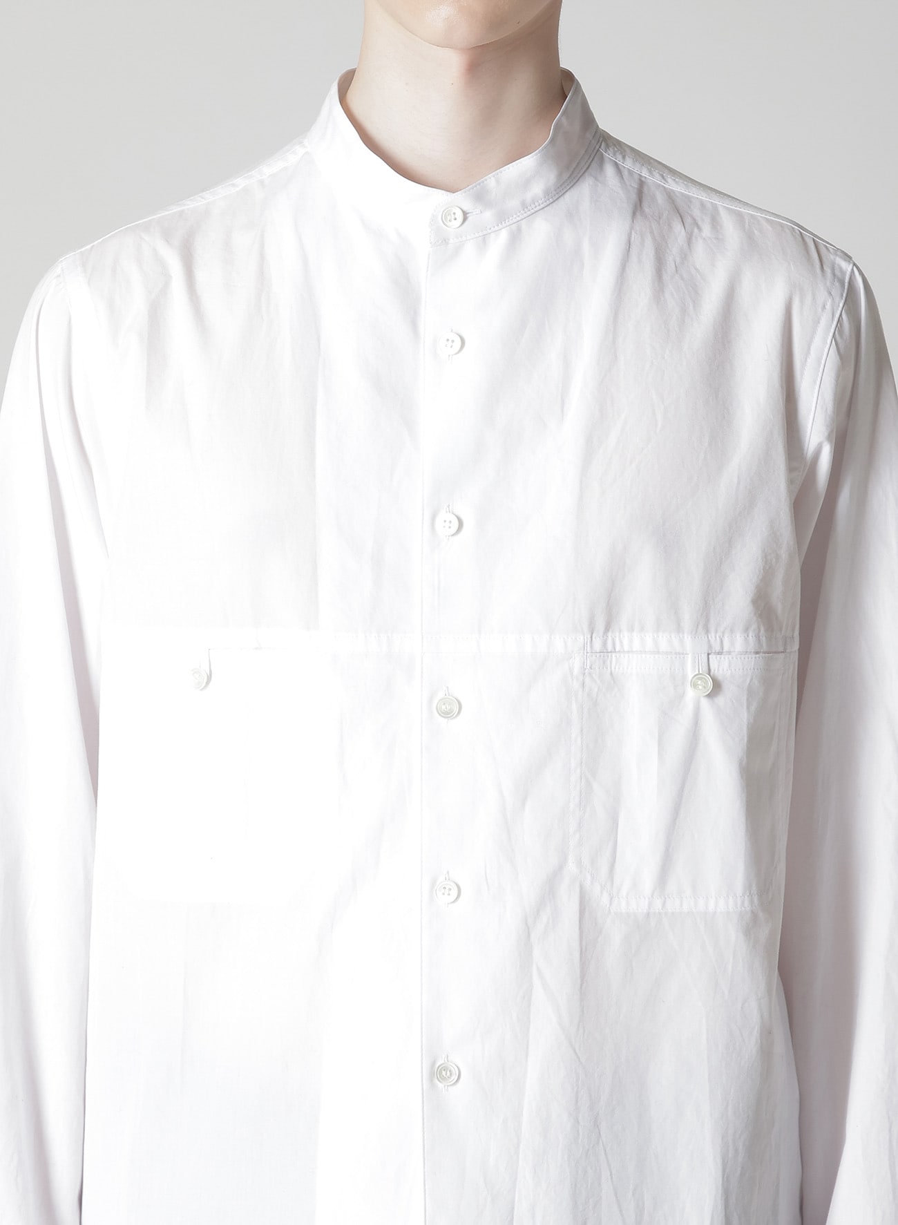 100/2 BROAD PANEL STAND COLLAR SHIRT(S White): Soldes｜THE SHOP