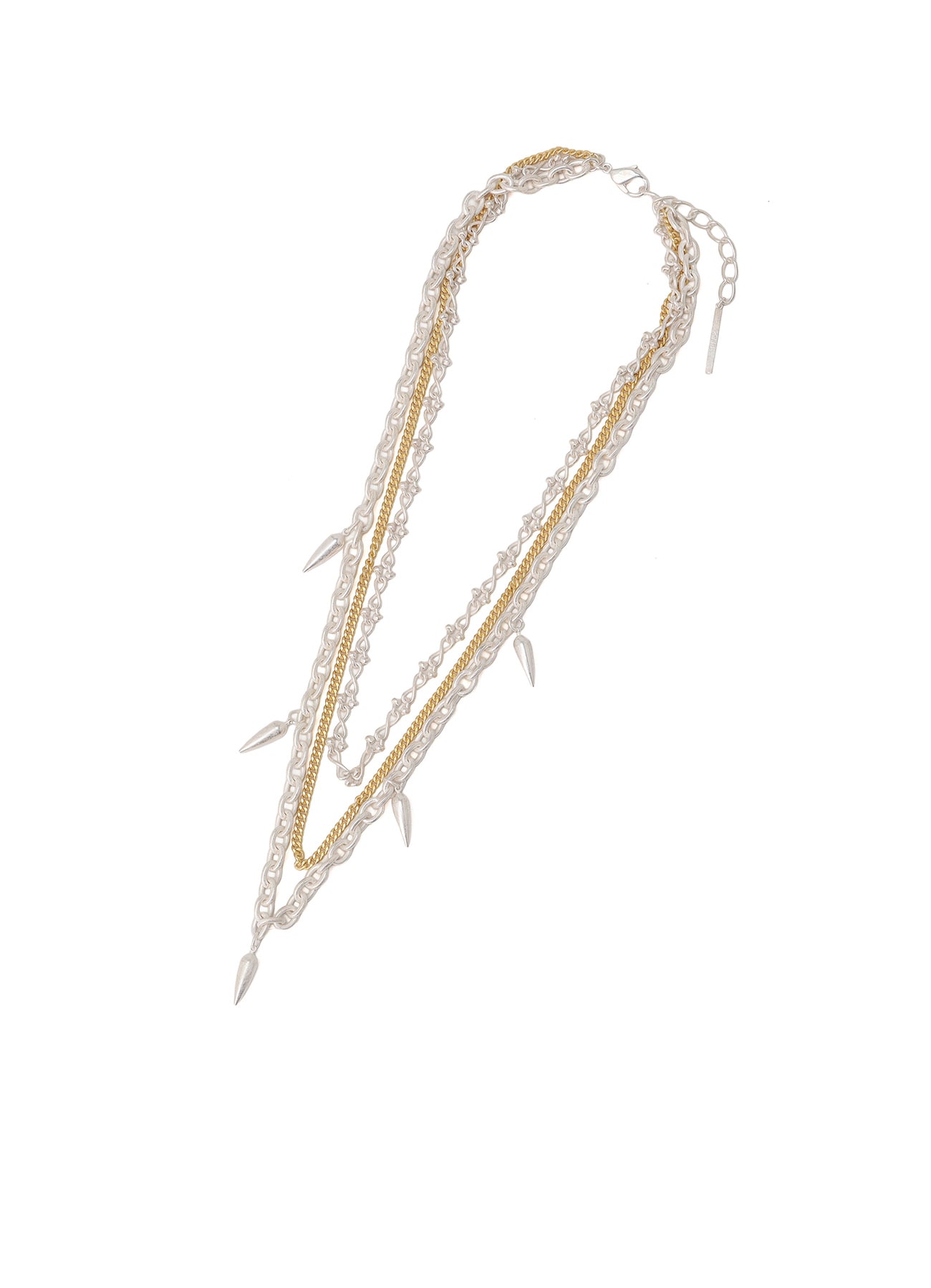 STUDS CONTRASTED TRIPLE CHAIN NECKLACE(M Silver): S'YTE｜THE SHOP