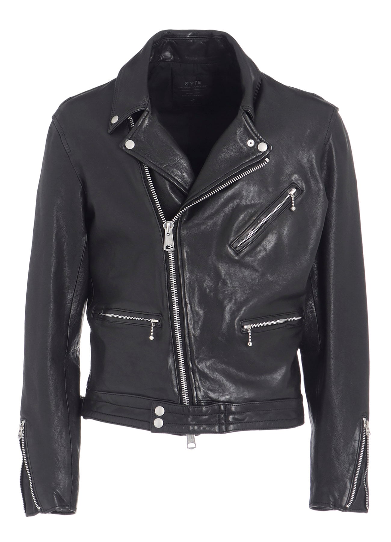 WASHED SHEEP LEATHER CLASSIC DOUBLE RIDERS JACKET(S Black): S'YTE